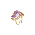 Stainless steel with 18K gold heart design, set with natural stones, simple ring